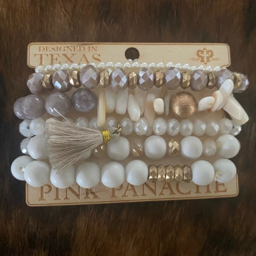 Pink Panache' Texas Design Rhinestone Glass Shimmer Beads Stretch Pearl Set